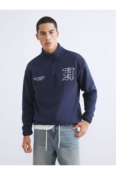 LC Waikiki Özmarka New Season Mock Neck Printed Men's Thick Sweatshirt