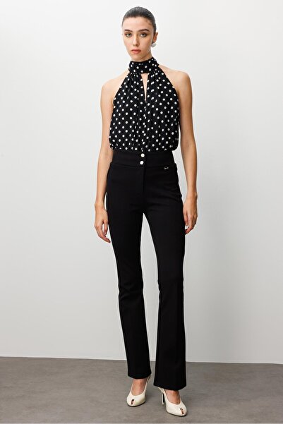 Moda İlgi Modailgi Bel Korsajı Lastikli İspanyol Paça Pantolon Siyah