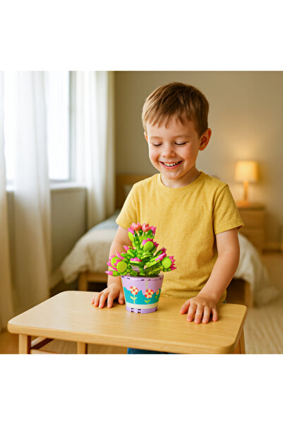 zola Set of 172 3D construction pieces, bonsai with flowers and puppy, plastic, 11.6 x 13.5 cm, multicolor