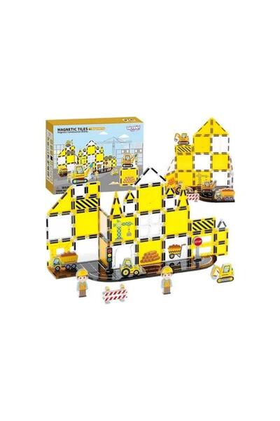 hak-iş oyuncak Magnetic Construction Set – 47 Pieces Magnetic Building Blocks, Engineering Series with Construction Vehicle Theme Colorful