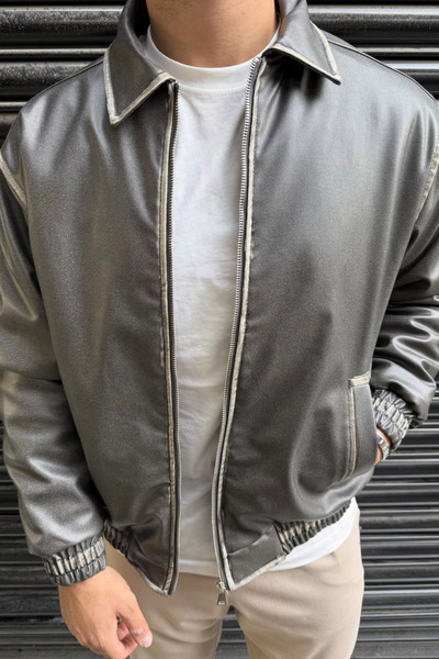 thesunfyre Jachetă din piele artificială elastică pentru bărbați supradimensionat