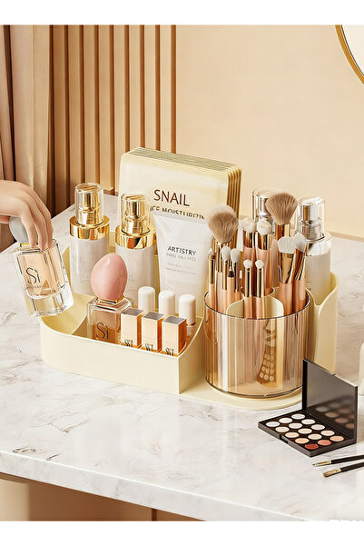 Generic Makeup Organizer with Brush Holder 360° Rotating Makeup Organizer Makeup Brushes Cup Desk Storage