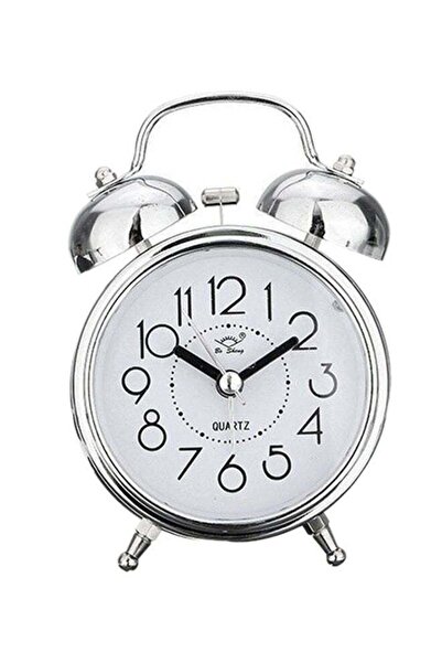 Yailla Double Bells Bedside Alarm Clock - Silver/White/Black 8 x 4.5 x 12 cm