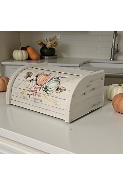 Decoratiuni Vintage Casa Retro Classic Pumpkin Bread Box, hand-painted, without chopper, 39 X 18 X 27 cm