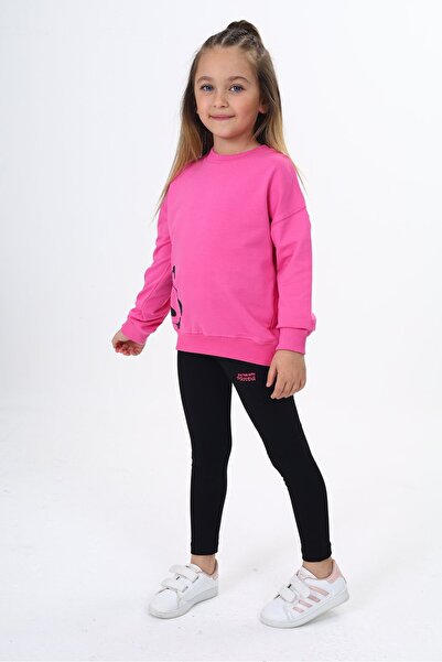 Toontoy Girl's 2-Piece Set Printed Crew Neck Off-Shoulder Sweatshirt & Basic ...