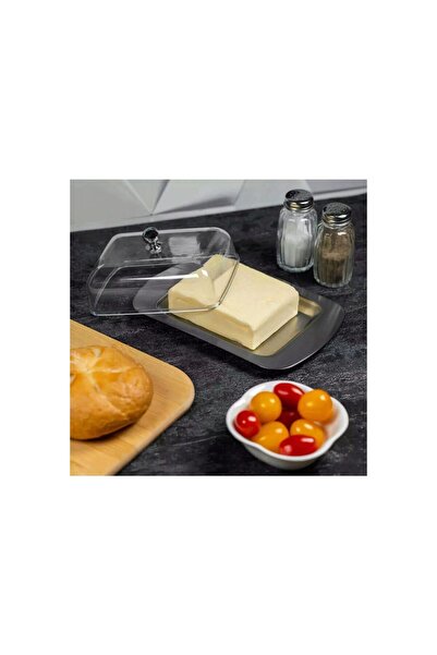 Kinghoff Stainless steel tray, with transparent lid, for butter, 19x12x7cm,