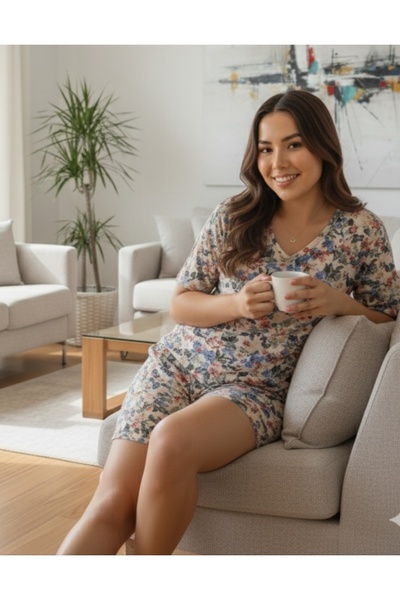 ÇAĞ MODA Viscose Knitted Stretch Fabric Printed Shorts Tshirt Pajama Set