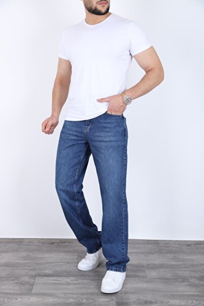 MYRAB DENİM Men's navy blue baggy jeans - relaxed fit, casual & streetwear denim