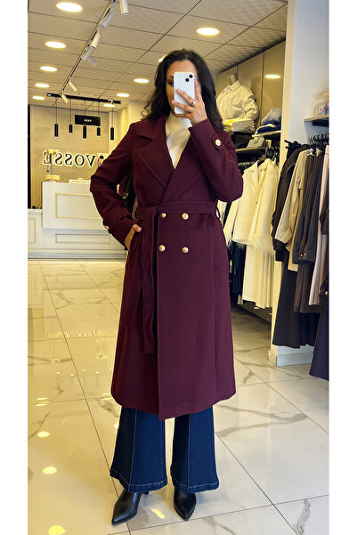 Vosse Ekol Bordo Beli Kuşaklı Kolları Apoletli Kaban