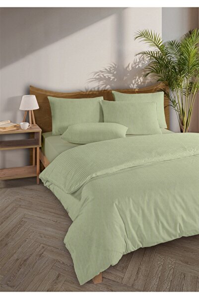 Monolisse Line 100% Cotton Ranforce Akay Green Yarn Dyed Duvet Cover Set Single Size - 160X220 cm