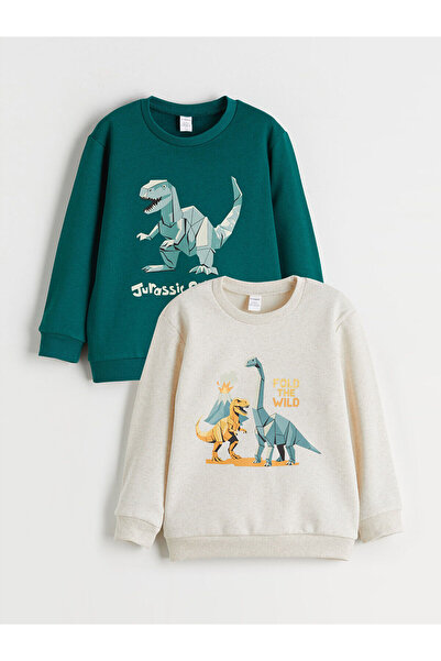 LC Waikiki Kids Green Dinosaur Printed Boys' Sweatshirt 2-Pack