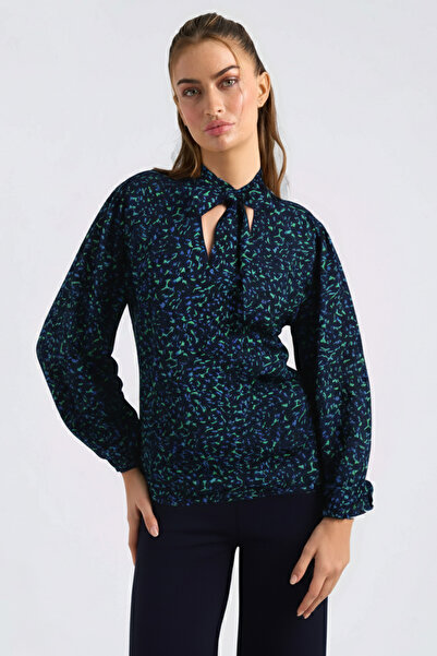 armonika Γυναικεία πράσινο-μπλε μπλούζα με λάστιχο με δέσιμο στο λαιμό ARM-25K001096