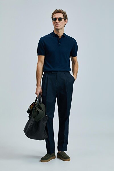 Lufian Derek Navy Blue Men's Short Sleeve Knit Sweater (111090103)