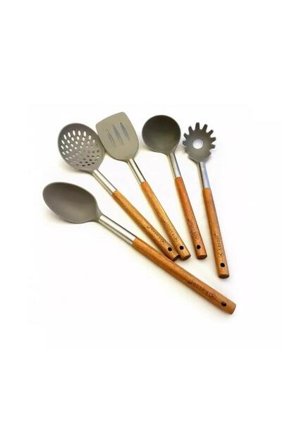KASSEL Serving utensils, 5 pieces, acacia wood and steel,