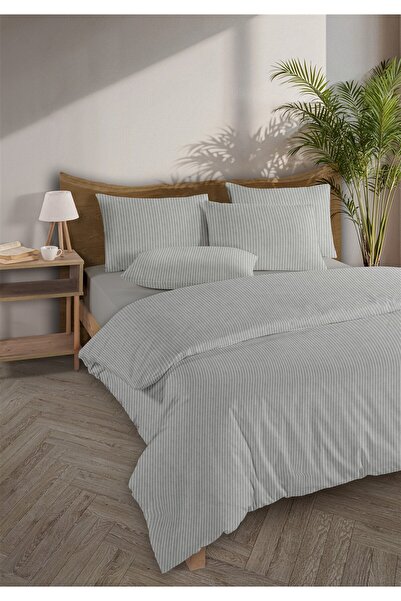 Monolisse Line 100% Cotton Ranforce Akay Dark Gray Yarn-Dyed Duvet Cover Set Single Size - 160X220 cm
