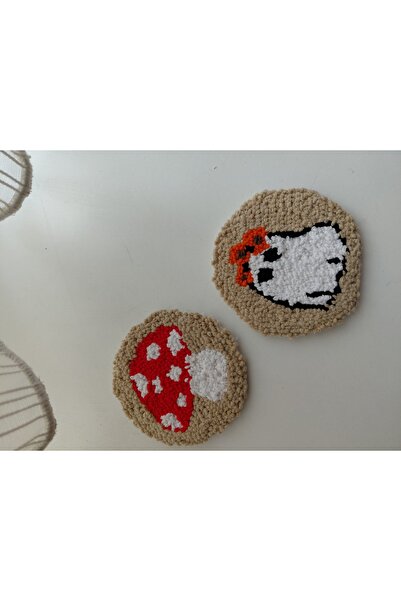 lavantebutik 2-Piece Punch Coaster Coffee Presentation Coaster Punch Needle C...