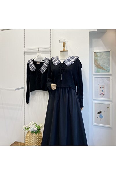 Faya Boutique Ekose Yakalı Siyah Hırka