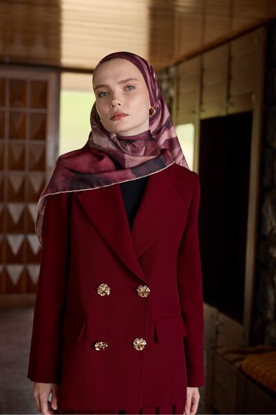 İpekhan Winter Bloom Soft Scarf 1239 Burgundy Black