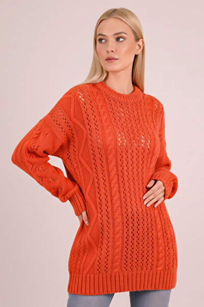 armonika Women's Orange Hair Knit Hollow Out Sweater Arm-26K136083