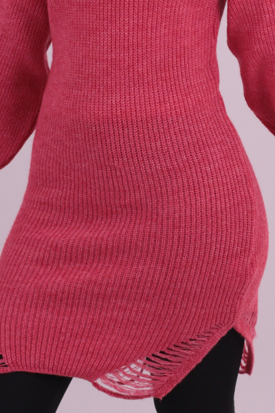 armonika Women's Fuchsia V-Neck Skirt Hem Slit Knitwear Dress Arm-26K136008