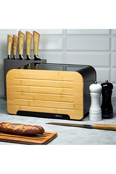 Kinghoff Bread box, made of steel-bamboo, black,