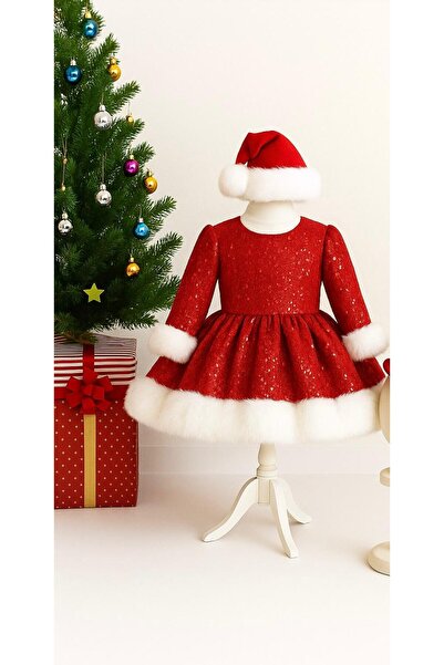 Star Kids Girl's Red Sequined Christmas Dress, Girl's White Feather Christmas Dress