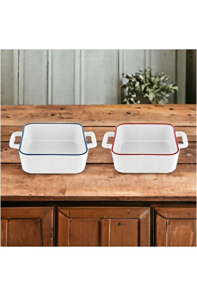 Florentyna Square ceramic heat-resistant oven dish, 27 cm, 2.5 liter capacity, white with pink rim