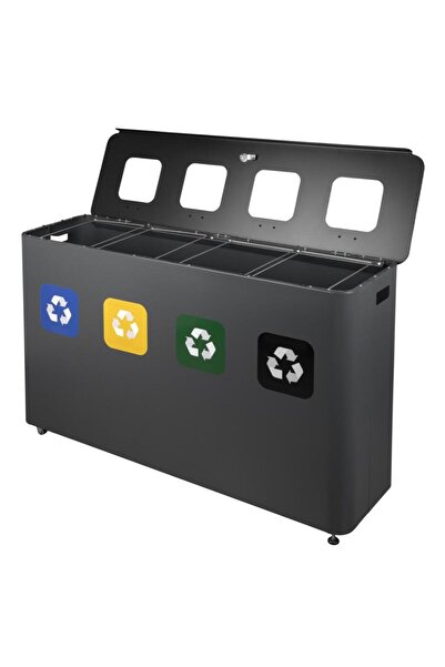 Powerx Waste bin for selective collection 4x60l, paper, plastic, glass, mixed waste, anthracite grey,