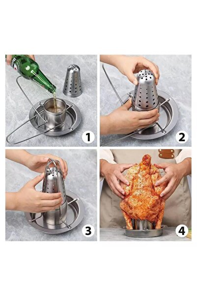Kinghoff Vertical rack for cooking whole chicken in the oven, with container for spices, stainless steel, King Hof