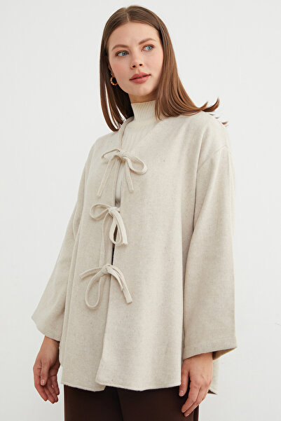 Fulla Moda Oversized Cashmere Cardigan with Tie Front