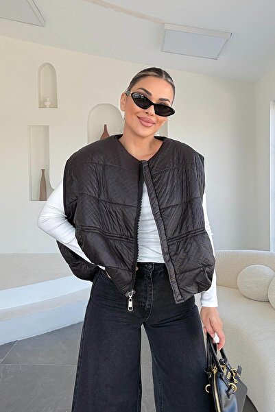 Eswomes Baklava Pattern Bottom Gathered Inflatable Vest Black