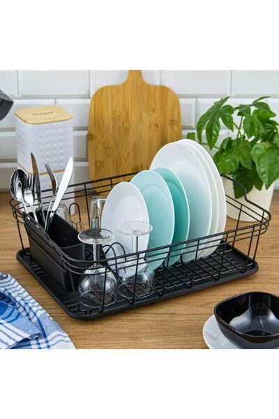 Kinghoff Dish rack, with tray, black 45x35.5x16.5 cm, steel-plastic,