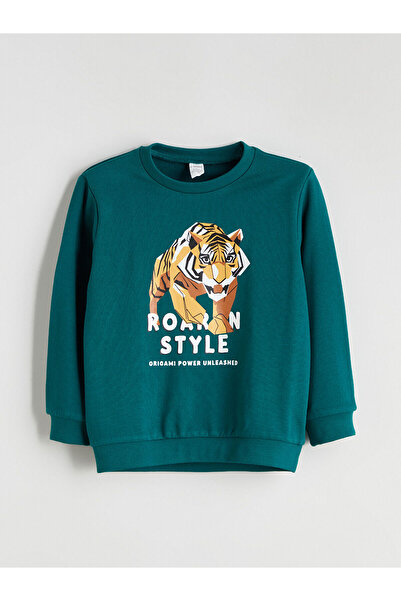 LC Waikiki Дебел суичър за момче с щампа с кръгло деколте