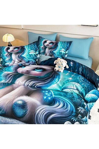 JOJO HOME Bedding set, 5D print, with elastic, 140x200cm, 4 pieces, Fairytale, Blue