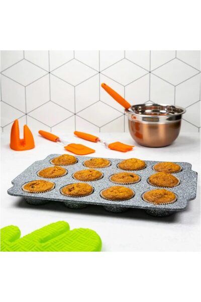 Klausberg Tava, forma pentru facut si copt prajituri, briose, 12 forme 38x26x3 cm, negru,