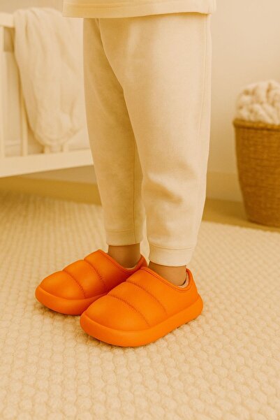 Arma House Peluş İçi Yünlü Kışlık Panduf Turuncu Çocuk Ev Terliği