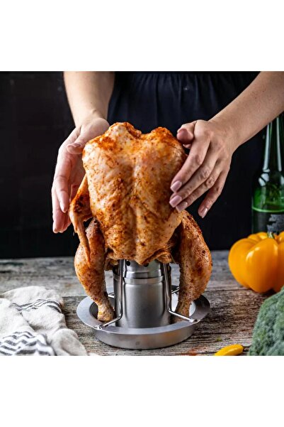 Kinghoff Vertical rack for cooking whole chicken in the oven, with container for spices, stainless steel, King Hof