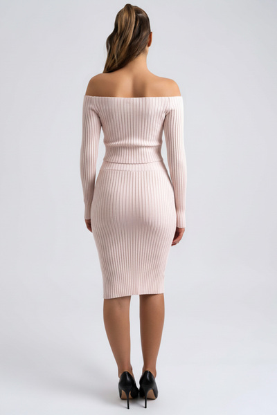 armonika Women's Ecru Boat Neck Thessaloniki Knitwear Two-Piece Set with Skirt Arm-26K136032