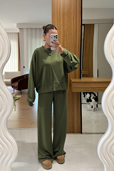 BayBayan طقم رياضي نسائي من المودال بأكمام طويلة وخصر مرتفع وساق واسعة