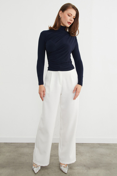 Fulla Moda Draped Turtleneck Blouse
