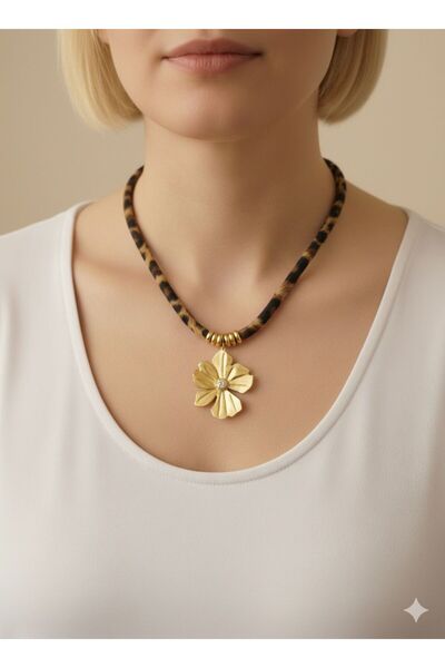 bettin tasarım قلادة نسائية من القماش المنقوش بنقشة الفهد باللون الذهبي موديل...