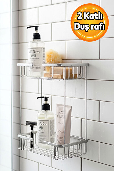 Badem10 Двоярусний хромований шафка для шампуню квадратної форми Двоярусний п...