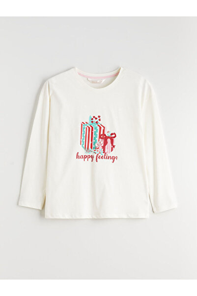 LC Waikiki Lcw Dream Crew Neck Christmas Themed Women's Pajama Top