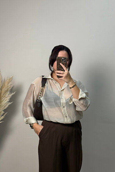 Vizon Collection İpeksi Dokulu Oversize Transparan Taş Gömlek