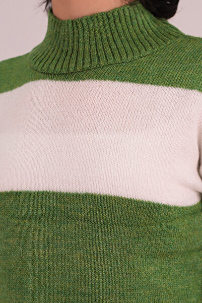 armonika Women's Green Mock Neck Two Color Knitwear Sweater Arm-26K136061