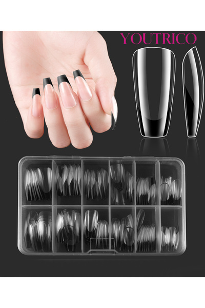 Youtrico 120 قطعة من أطراف فن الأظافر الفرنسية الطويلة الشفافة، مجموعة أظافر ...