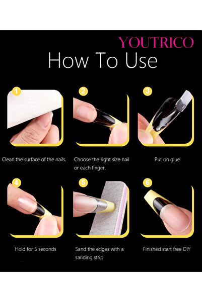 Youtrico 120PCS French Long Clear Nail Art Tips, Multi-Shape False Nail Set, DIY Nail Art Essential