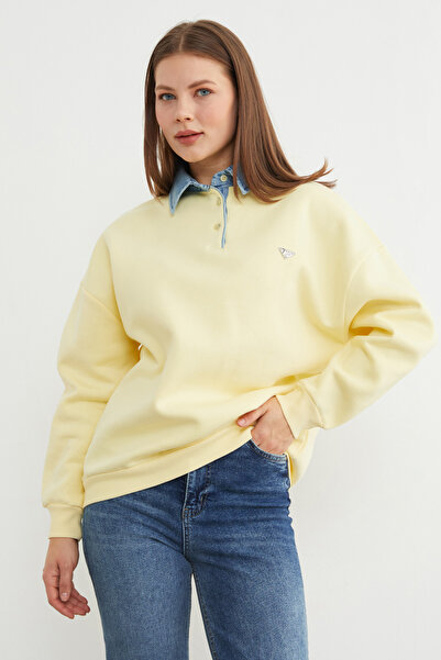 Fulla Moda 3 İplik Kot g Paneled Sweatshirt with Metal Accessories