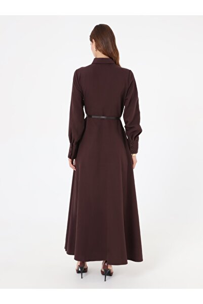 Refka Φόρεμα Hijab με δερμάτινη ζώνη και μισό πάτο - Καφέ -