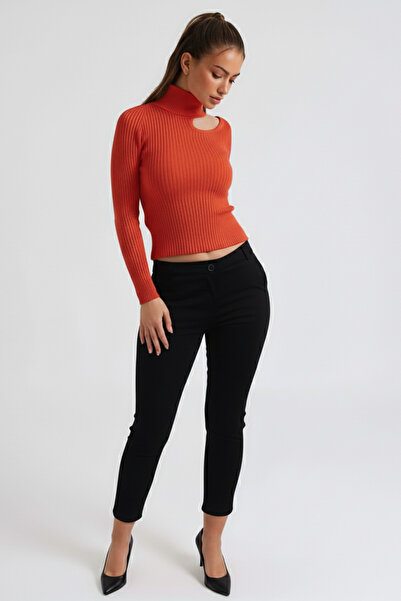 armonika Women's Black Pocketed Fabric Trousers Arm-26K136080